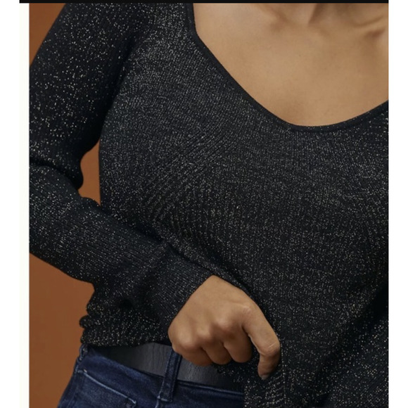 NWT Anthropologie Black Shimmer Sweetheart Sweater - XL - Picture 3 of 4